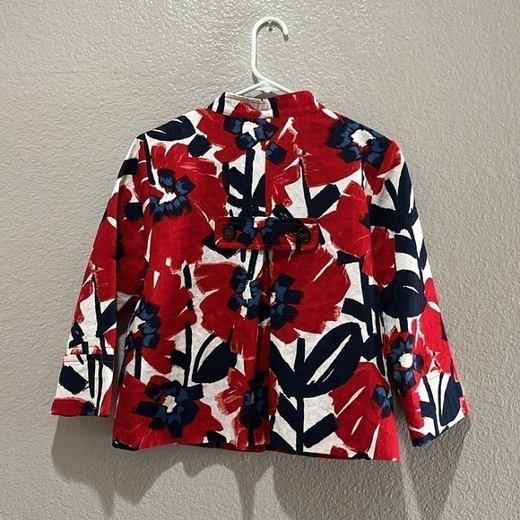 Ruby Rd Ladies Red White & Blue Watercolor Flowers Shrug Jacket Big Buttons sz 8 - Picture 10 of 12